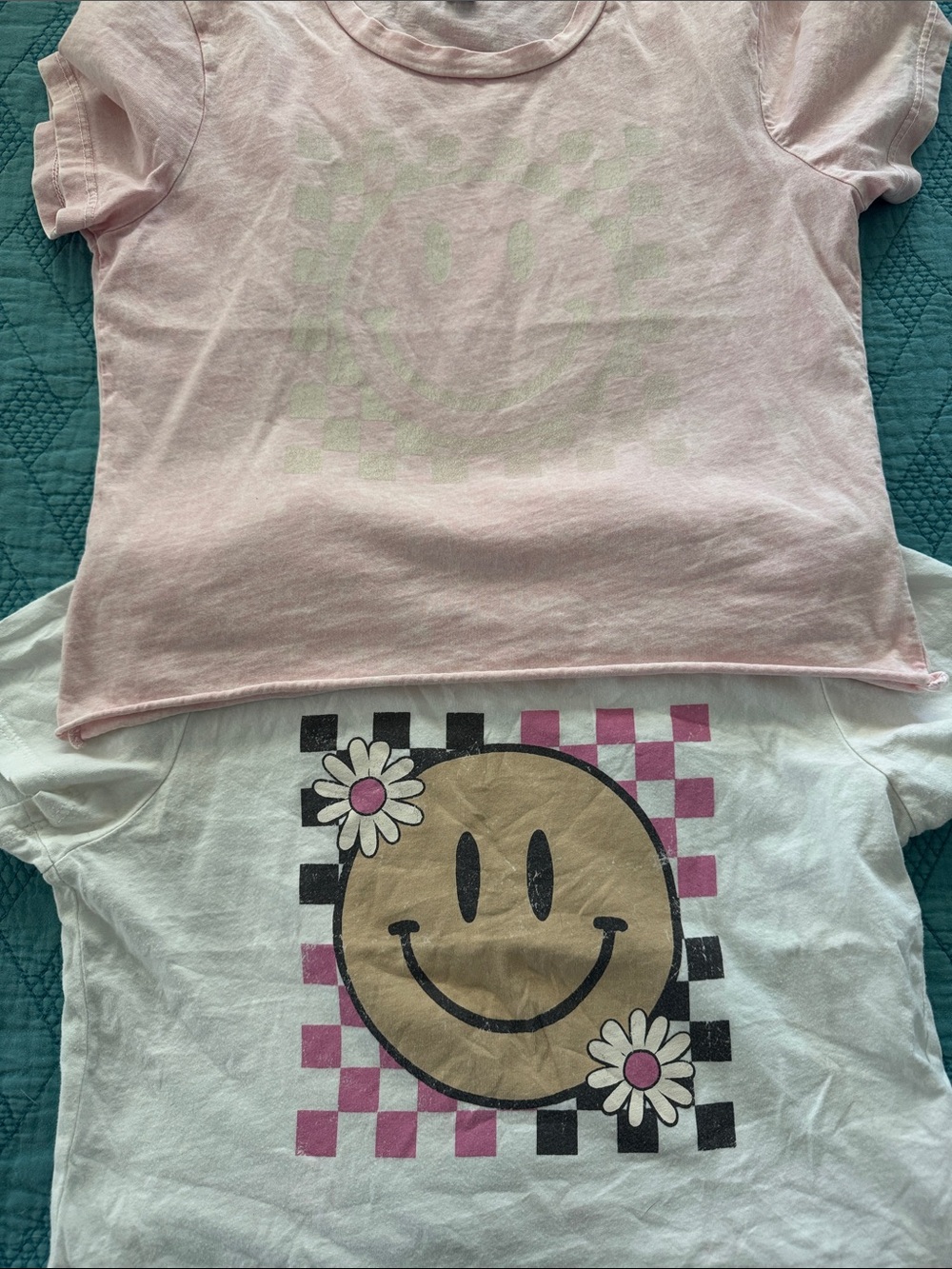 Pink and White Smiley Graphic Tee Set